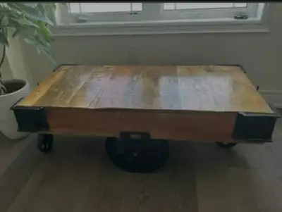 Vintage Factory Cart Wood Coffee Table, View more