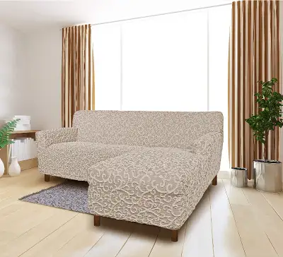 New Beautiful Beige Couch Cover - Sofa Cover - Sofa Slipcover - Cotton Fabric Slipcover - 1-Piece Fo...