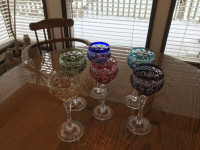 CRYSTAL WINE GLASSES ECHT BLEIKRISTALL GERMAN MULTI COLOR CUT