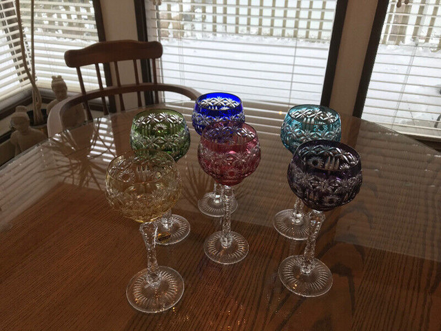 CRYSTAL WINE GLASSES ECHT BLEIKRISTALL GERMAN MULTI COLOR CUT in Kitchen & Dining Wares in Vernon