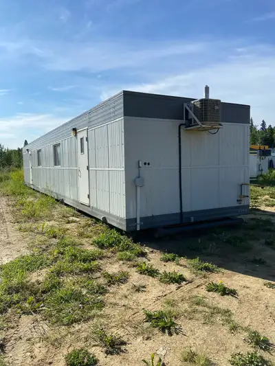2000 12x60ft skidded office trailer w 2-piece washroom, 3 exterior doors, furnace, AC, nice shape $3...