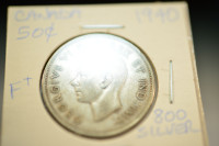 1940 Canada 50 Cents Silver Coin.