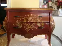 Petit meuble en bois, avec 2 tiroirs, couleur bourgogne