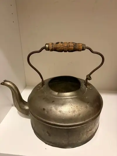 Vintage Metal Kettle with Wood Handle, View more