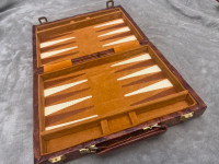 Vintage Retro LARGE 11” BACKGAMMON, brass handles Very Nice Cond