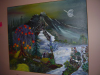 Toile de paysage montagnard, artiste Québécois.