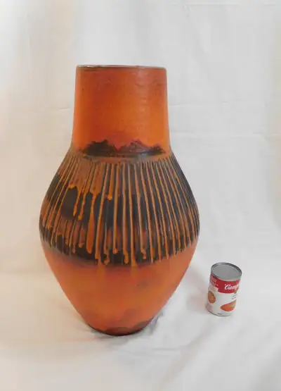 Huge Mid Century Modern W. Germany Fat Lava Pottery Carstens Floor Vase ORANGE 1960s FAB Handsome bu...