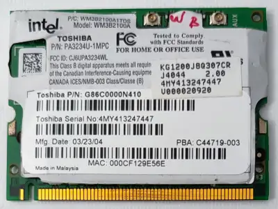 INTEL PRO WIRELESS MINI-PCI WIFI CARD ADAPTER WM3B2100A TOSHIBA, View more