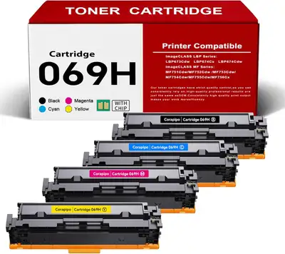 NEW: Toner Cartridges for Canon 069H, 4 Pack, View more