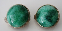 SHERMAN earrings Rare Design Jade Jadeite CLIP ON vintage 1950s