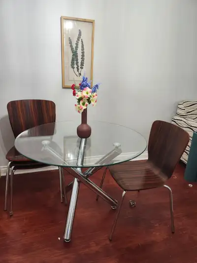37'' Round Glass top Dining Table and Six Chairs on Sale, View more