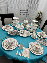 Vintage England Bone China Royal Albert Moss Rose dinner set 