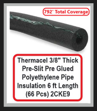 66x Thermacel 3/8"x6’ Pre/Slit/Glue Polyethylene Pipe Insulation