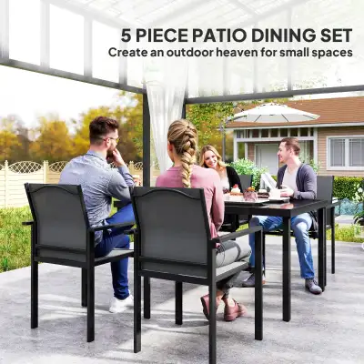 5 Piece Patio Dining Set with 4 Stackable Chairs, Tempered Glass, View more
