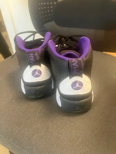 Air Jordan’s size 9.5 US. Black, purple and white, View more