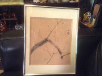 ANTIQUE CHINESE WATERCOLOR & INK PAINTING TREE BRANCHES