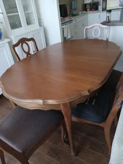 Wood dining table and 6 chairs, View more