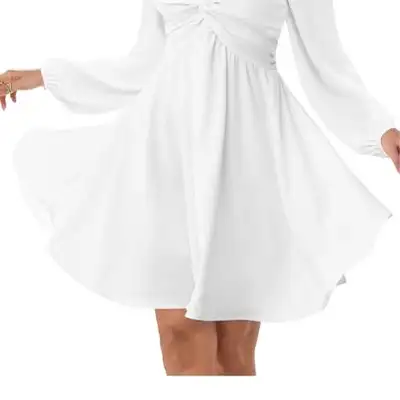 White Twist-Front Long Sleeve Mini Dress - L, View more
