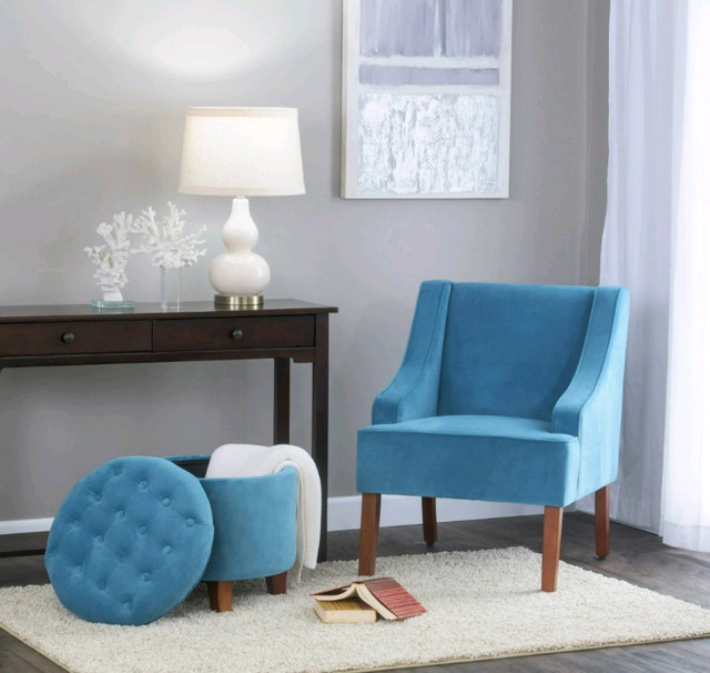 Porch & Den Lyric Turquoise Velvet Swoop Arm Accent Chair /New in Chairs & Recliners in Markham / York Region