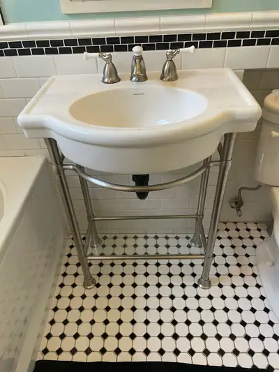 antique pedestal sink with chrome legs, View more