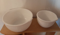 2 vintage Mixmaster white milk glass mixing bowls