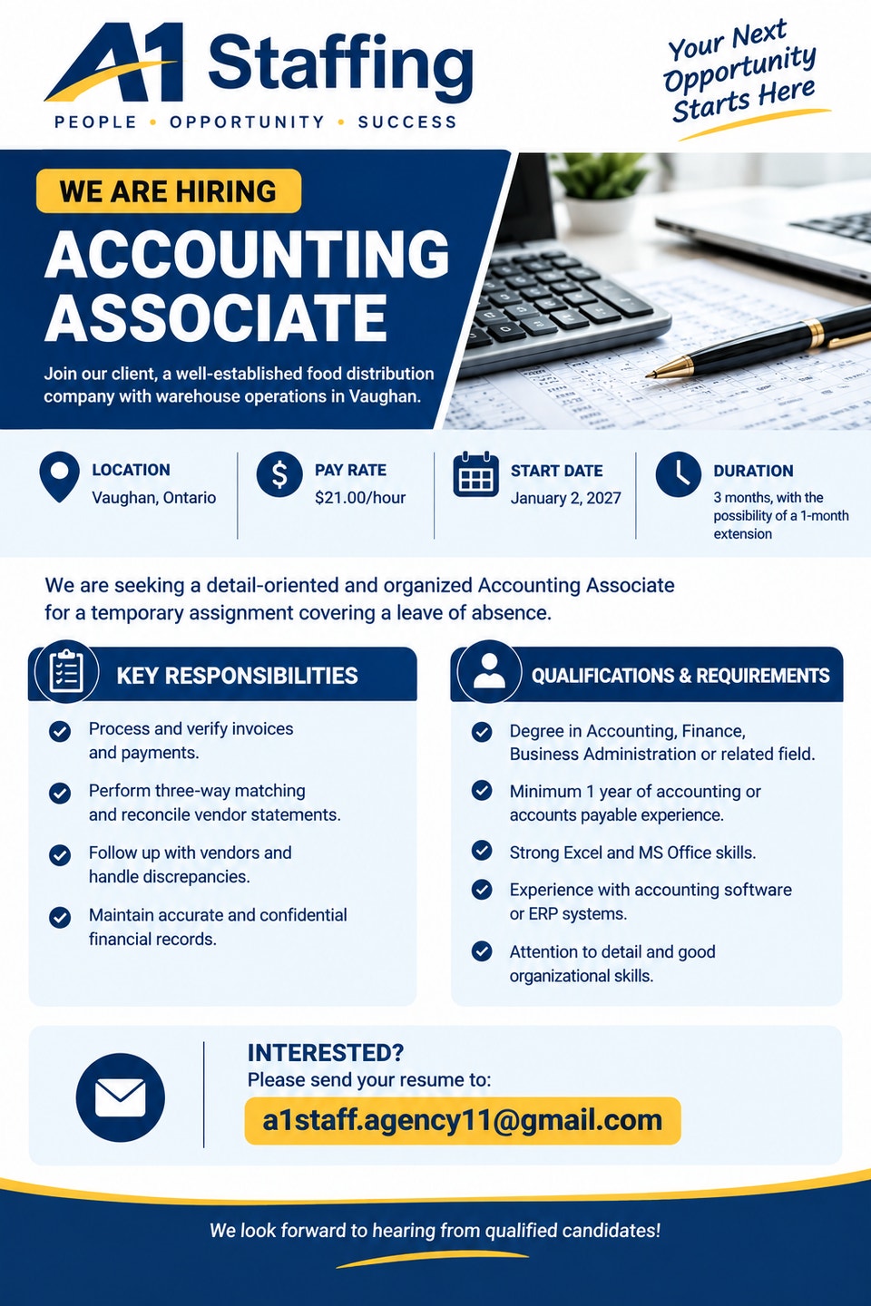 Accounting Associate / Accounts Payable – $21/hr – 3-Month Contr ...