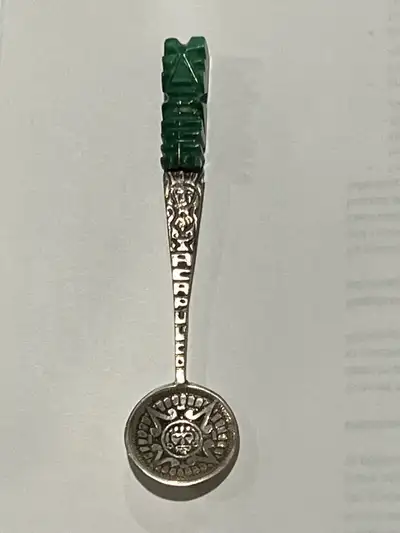 SILVER Sterling Vintage ACAPULCO SOUVENIR SPOON 4" JADE CARVED COLOR STONE. Hello buyer, If you see...
