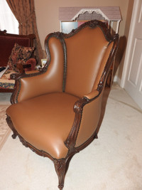 Antique Regency Style Carved Walnut  Bergere Wingback Arm Chair