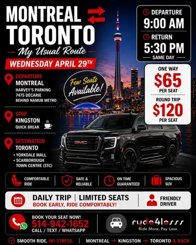MONTREAL - KINGSTON- TORONTO APRIL 29TH 9AM, View more