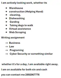 Looking for work full-time or temp[sin/cash] (NOT HIRING)