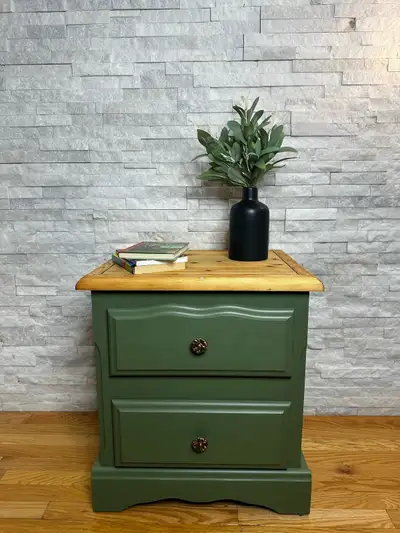 Two-Drawer Green Nightstand, View more
