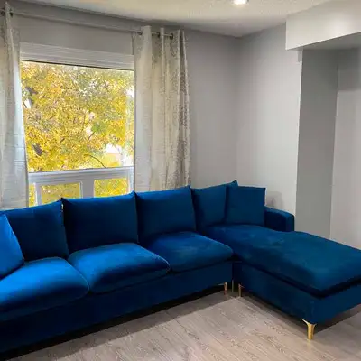 Bleu Velvet Morgan Sectional Sofa, View more