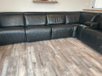Large black real leather sectional 