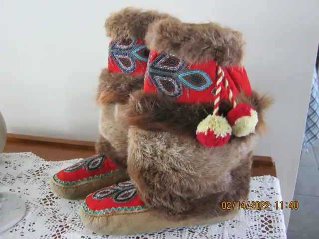 Handmade  Mukluks, fur and beaded