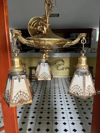 Antique Brass 3 Light Ceiling Fixture, View more