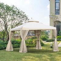 10' x 10' Steel Outdoor Patio Gazebo Canopy with Removable Mesh 