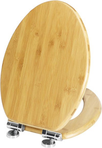 Elongated Bamboo Toilet Seat with Slow Close Hinges