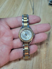 Ladies Fossil watch in great shape, two tone with stones.