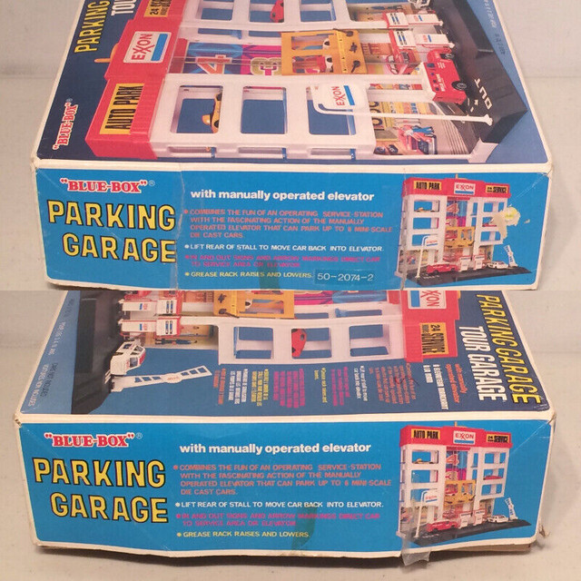 Vintage Blue Box Exxon Gas Station Toy Car Parking Garage w Box in Arts & Collectibles in Ottawa - Image 2