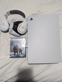 PS5 with headset controller and games