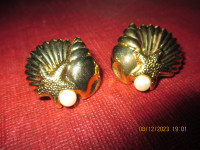 Gold coloured pearl and shell Avon earrings.
