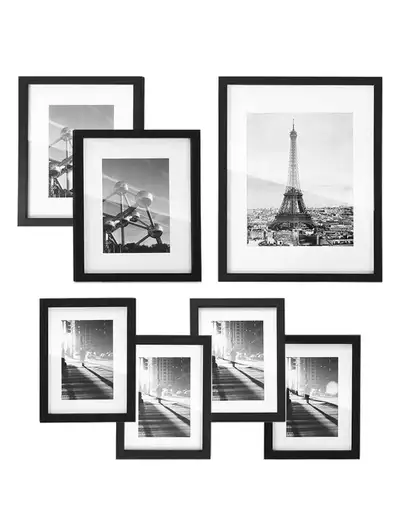 SONGMICS Collage Picture Frames, Set of 7 Photo Frames, Collage Frames, Clear Glass Front, Ink Black...