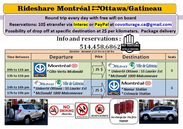 Covoiturage : Montréal-Ottawa-Toronto - Québec + wifi dans Covoiturage  à Ville de Montréal