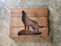 HANDCRAFTED wolf-themed wooden relief cut wall decor