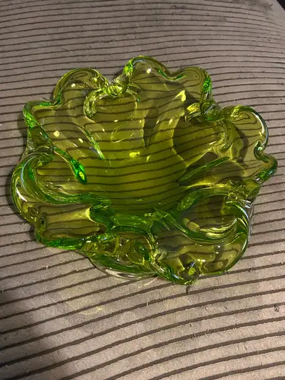 Vintage Green Art Glass Dish, View more