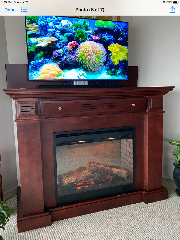Electric fireplace with a retractable 45” Samsung t.v. dans Foyers & bois de Chauffage  à Ouest de l’Île