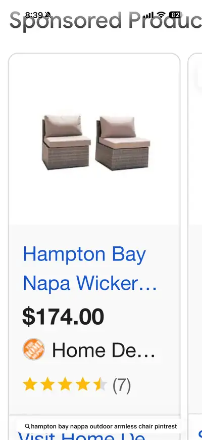 Hampton Bay Napa Armless Chairs BNIB GRAB DEAL$100 MSRP$228.99 t, View more