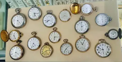 Huge collection of Vintage Pocket Watches all working! Waltham , Longines , Hamilton , Elgin , Carav...