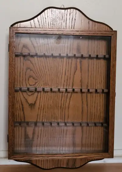 Vintage Wooden Collectible Spoon Display Wall Cabinet with Glass Door - Holds 36 Collectible Spoons...