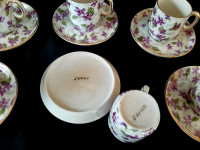 Vintage Set of Six Demitasse Cup and Saucers in Violet Pattern